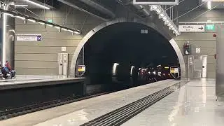 ATHENS METRO LINE 3 trains departing and arriving DIMOTIKO THEATRO station from switchback point 
