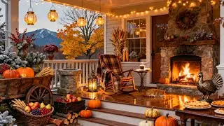 🍂 Thanksgiving Porch Fireplace 4K &mdash; Cozy Autumn Ambience with Calm Nature Sounds
