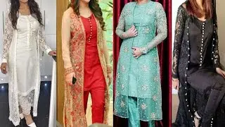 Latest net embroidery long shrug design || kurti with long shrug design  || long shrug design ideas🔥