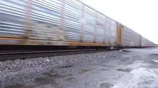 CSX Q264 Autorack Train With Mac Engine That Has Strobe Ditch Lights In North Chili, NY 12-29-16