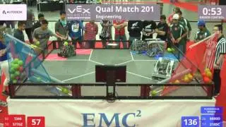 VEX Worlds 2016 - VRC High School - Engineering - Qual 201 (1344 5776Z) 186 vs 276 (8000D 2105C)