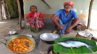 COOKING & EATING BIG SIZE PANGAS FISH|how our grandfather & grandmother cutting big size pangas fish