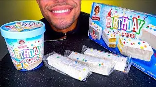 LITTLE DEBBIE BIRTHDAY CAKES ICE CREAM EATING MOUTH SOUNDS NO TALKING CANDY SWEETS ASMR MUKBANG