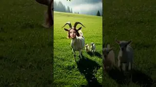 🐐 Human-Headed Goat Walking with Babies | Fantasy AI Short | Magical Nature Scene #AIVideo #Fantasy