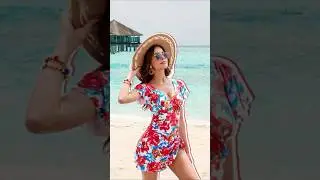 #womensswimwear 🌺 Floral Wrap Swim Dress | Flutter Sleeves, V - Neck | Poolside to Sunset Vibes 🌅