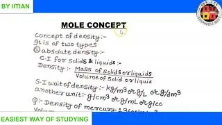 Density | Absolute density | MOLE CONCEPT | lecture9 | iitjee | JEE ADVANCE| Jee Mains | EWS