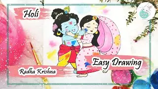 How to draw Radha Krishna Playing Holi festival easy step by step drawing tutorial for beginners