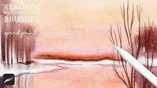 Speedpaint Procreate Wet Watercolor Brushes / Realistic Watercolor Winter Sunset in Procreate