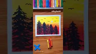 Sunset scenery drawing easy | Oil Pastel #artshorts #easytutorial #acrylicpainting #oilpasteldrawing