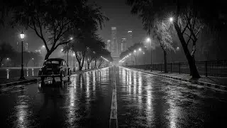 Evocative Rainy Nights: Dark Jazz Vibes & Noir Moods &ndash; London 1920s Street Scene.