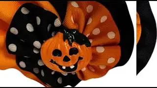 Halloween Pumpkin Girls Barrette Bow Orange with Jack-O-Lantern Black