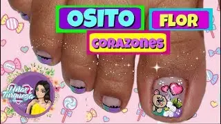 Decoracion de Uñas Pies/Uñas Turqueza/Decoracion Uñas Pies osito