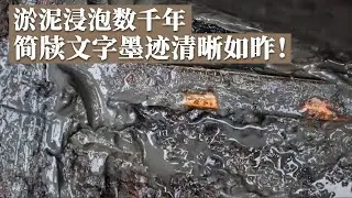 被淤泥浸泡数千年 但裸露出来的墨迹清晰如昨！云梦古墓简牍再现 小木片上密密麻麻排列着文字！《探索·发现》2023云梦寻古丨中华国宝