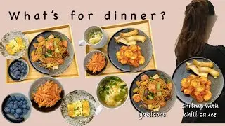 【What’s for dinner #5 】Shrimp with chili sauce / Egg soup / Yakisoba / Tamagoyaki