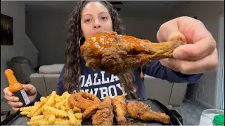 Crispy Fried Chicken with Bloves Smackalicious Hot🥵 Sauce, Fries, and Onion Rings ASMR Mukbang