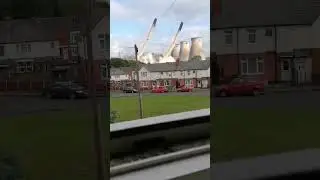 Ferrybridge Power Station - demolition of chimney stacks + boiler house, 22.8.21.