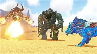 MOLTEN GOLEM VS CAPTAIN BLACK BOULDER AND MORE! (ARK SURVIVAL EVOLVED BATTLE DINOSAUR)