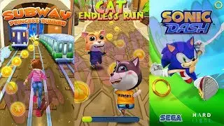Subway Princess Runner vs Cat Endless Run vs Sonic Dash Gameplay