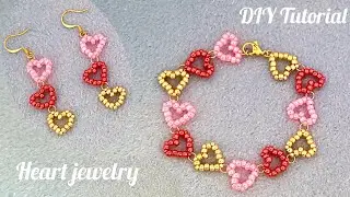 💖Heart bracelet/Earrings/Lovely hearts jewelry/How to make easy beaded jewelry/DIY Tutorial