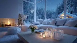 Snowy Winter Evening Ambience with Cozy Piano Lounge | Focus Music to Study Calmly