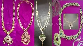 gold stone work necklace designs with weight || gold white stone necklace collections
