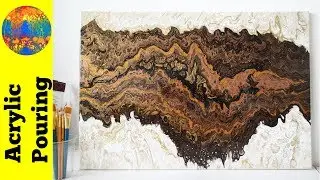 Double Dirty Acrylic Pour Painting on a Large Canvas - Strata