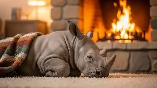 Baby Rhino Sleeping by the Fireplace | Relaxing ASMR - NO ADS