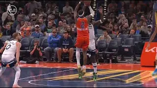 Shai Gilgeous-Alexander tough turnaround fadeaway jumper over Anthony Edwards to beat the shot clock