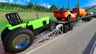 Flatbed Truck Mcqueen | Fun Transportation with Truck - Pothole vs Car #17 - BeamNG.Drive