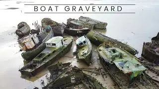 Boat Graveyard River Medway Kent England 4k drone footage