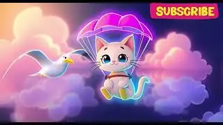 Kedi paraşüt ile havada süzülürken bir martı geliyor eğlenceli çocuk şarkısı video müzik 🪉