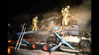 Mannheim: Mercedes-Neuwagen brennen auf der A6 - mindestens 300.000,- Euro Sachschaden