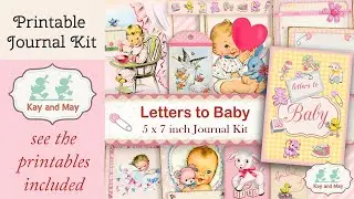 Baby Girl junk journal kit, KayandMay, printable baby journal, DIY baby gift, baby memory book