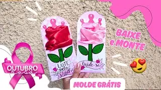 card pra touca de cetim  flor 🌷 outubro rosa 🩷 MOLDE GR&Aacute;TIS 