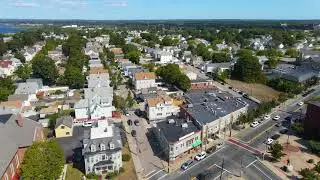 East Providence Main Street aerial view, Rhode Island, USA. (4K)