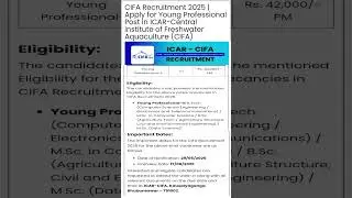 ICAR CIFA YP Recruitment 2025|ICAR CIFA YP New Recruitment 2025 #shorts