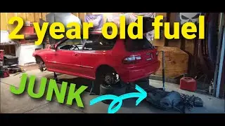 Draining 2 year old gas out of eg civic, removing fuel tank, feed line, return lines.
