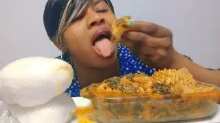 EFO  & okro soup with CAULIFLOWER FUFU  COW BELLY TURKEY FISH  |EATING SHOW