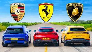 New Porsche Cayenne EV v Ferrari Purosangue v Lambo Urus DRAG RACE