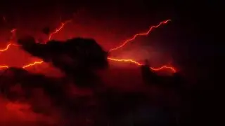 Orange Heavy Thunderstorm Lightning Strikes At Night With Rain Background Video