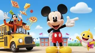 Mickey Mouse Yellow School Bus 🚌🍕 | Goofy Drops Pizzas & Baby Shark Goes to School 🦈📚