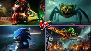Eyeball School Bus 🆚 Spider Sponge 🆚 Dark Speed Beast 🆚 War Bug Plane Tiles Hop EXE Monster