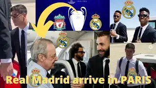 Real Madrid players  and President Florentino Perez arrive in Paris #UCL final