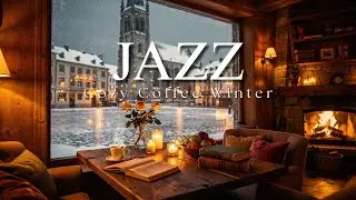 Cozy Winter Jazz ❄️ Fireplace Coffee Shop Ambience | Smooth Piano Night