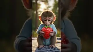 Cute Baby Monkey Eating Strawberry | Adorable Snack Time Fun #babymonkey #cuteanimals #strawberry