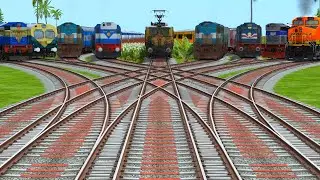 9 TRAINS CROSSING ON DAIMOND CURVED ANIMATED RAILROAD TRACKS | dirty indian railways tracks