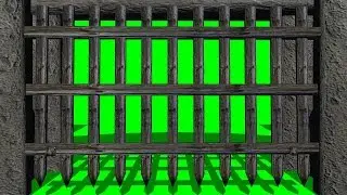 old castle barred gate opens and closes -  green screen
