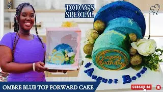 Ombre Blue Top Forward Birthday Cake Decoration #cakedecorating #ombrecake #topforwardcake