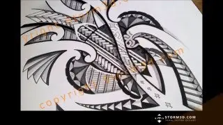 Drawing a turtle tattoo design in Polynesian style