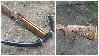 BALLESTA  CASERA de  MADERA  y PVC -BALLESTA ARTESANAL TALLADA Y PIROGRABADA